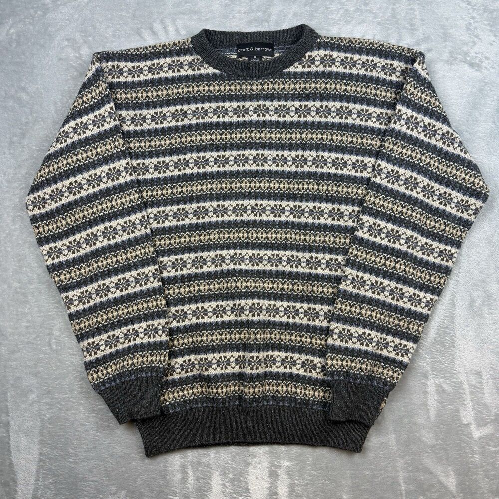 Vintage Croft & Barrow Mens Medium Fair Isle Sweater Made in USA Crewneck Knit